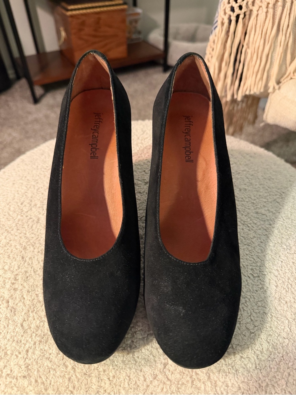 Jeffrey Campbell Black Suede Round-Toe Pumps
